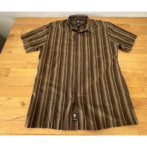 Kuhl Mens XL Brown Green Striped Short Sleeve Button Down Shirt Organic Cotton